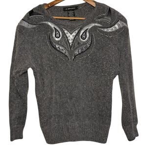 1980's IB Diffusion Silk Angora Blend Faux Leather Applique Size Medium Sweater